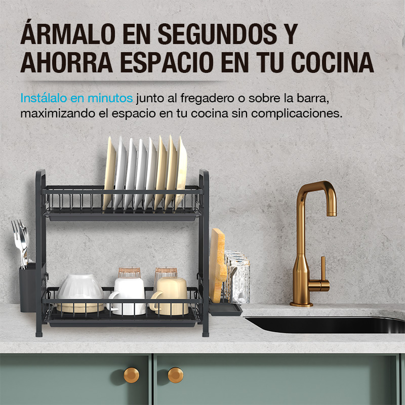 Foto 7 pulgar | Escurridor De Platos Premium De Acero Inoxidable, Casa Litus , Color Negro De 2 Niveles