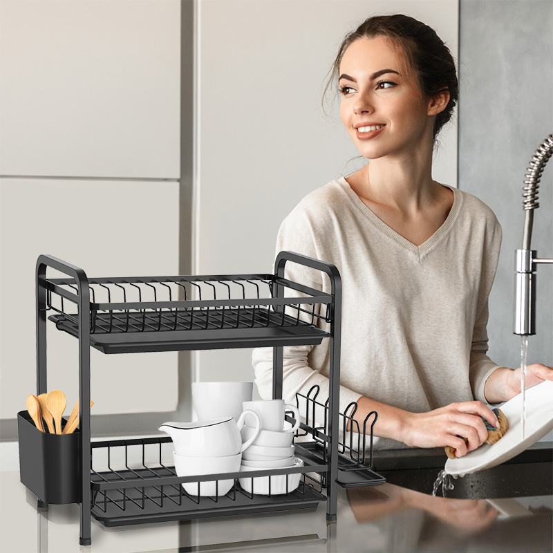Foto 7 | Escurridor De Platos Premium De Acero Inoxidable, Casa Litus , Color Negro De 2 Niveles