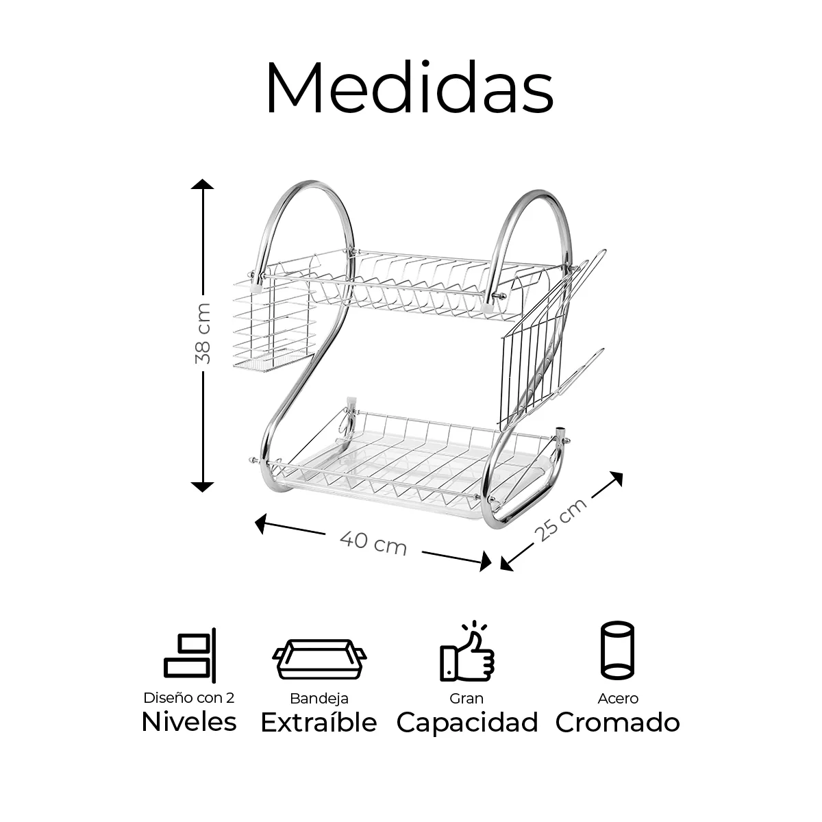 Foto 2 | Escurridor de Cubiertos de Cocina Trastes Cromado Eo Safe Imports Esi-18119 Plateado