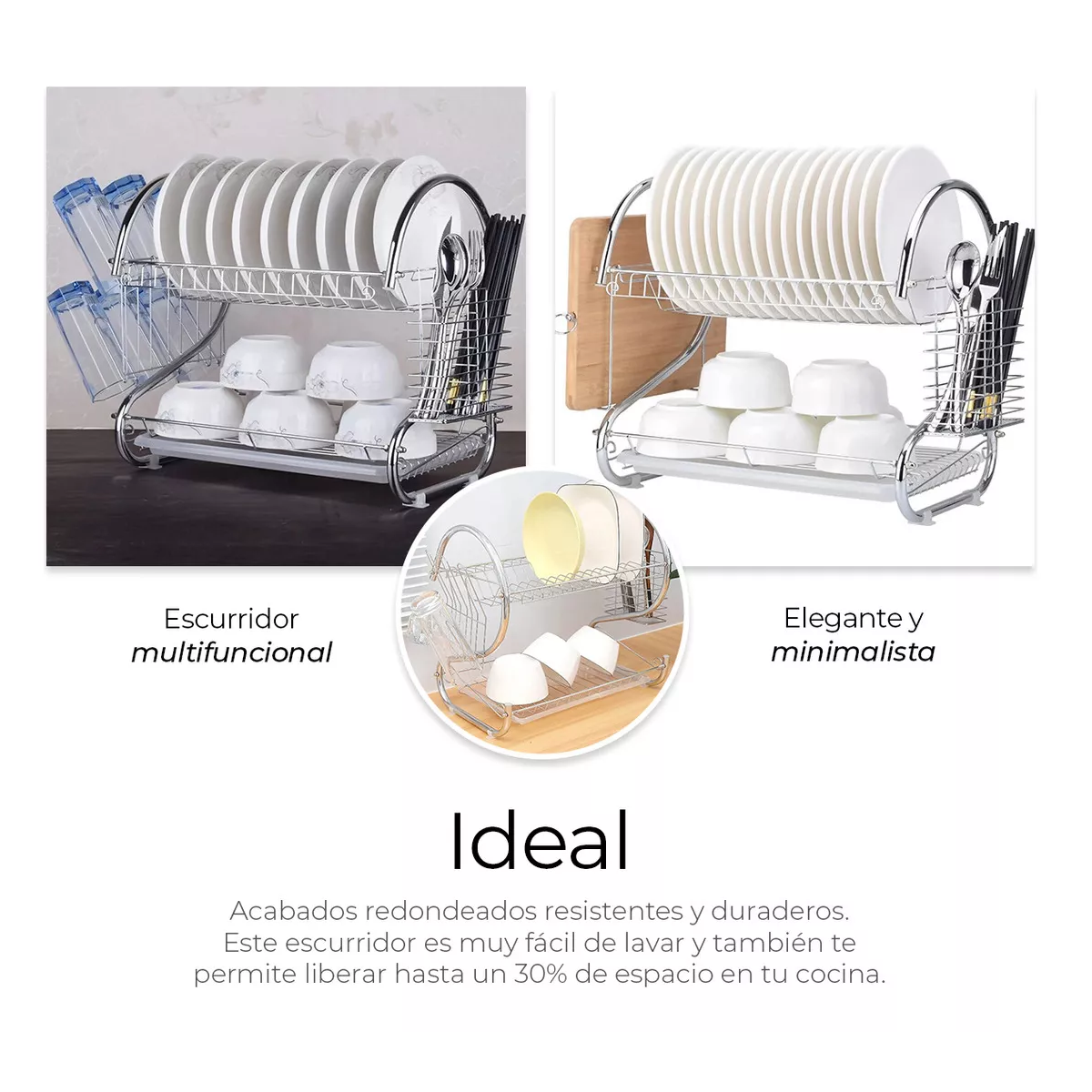 Foto 3 | Escurridor de Cubiertos de Cocina Trastes Cromado Eo Safe Imports Esi-18119 Plateado
