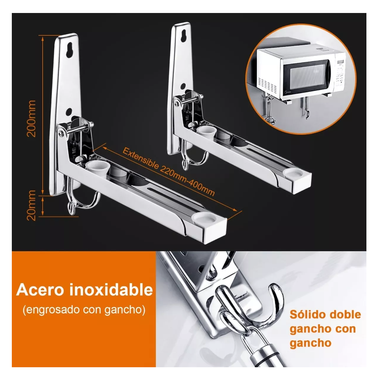 Foto 5 | Soportes Plegables De Acero Inoxidable Para Microondas Plata