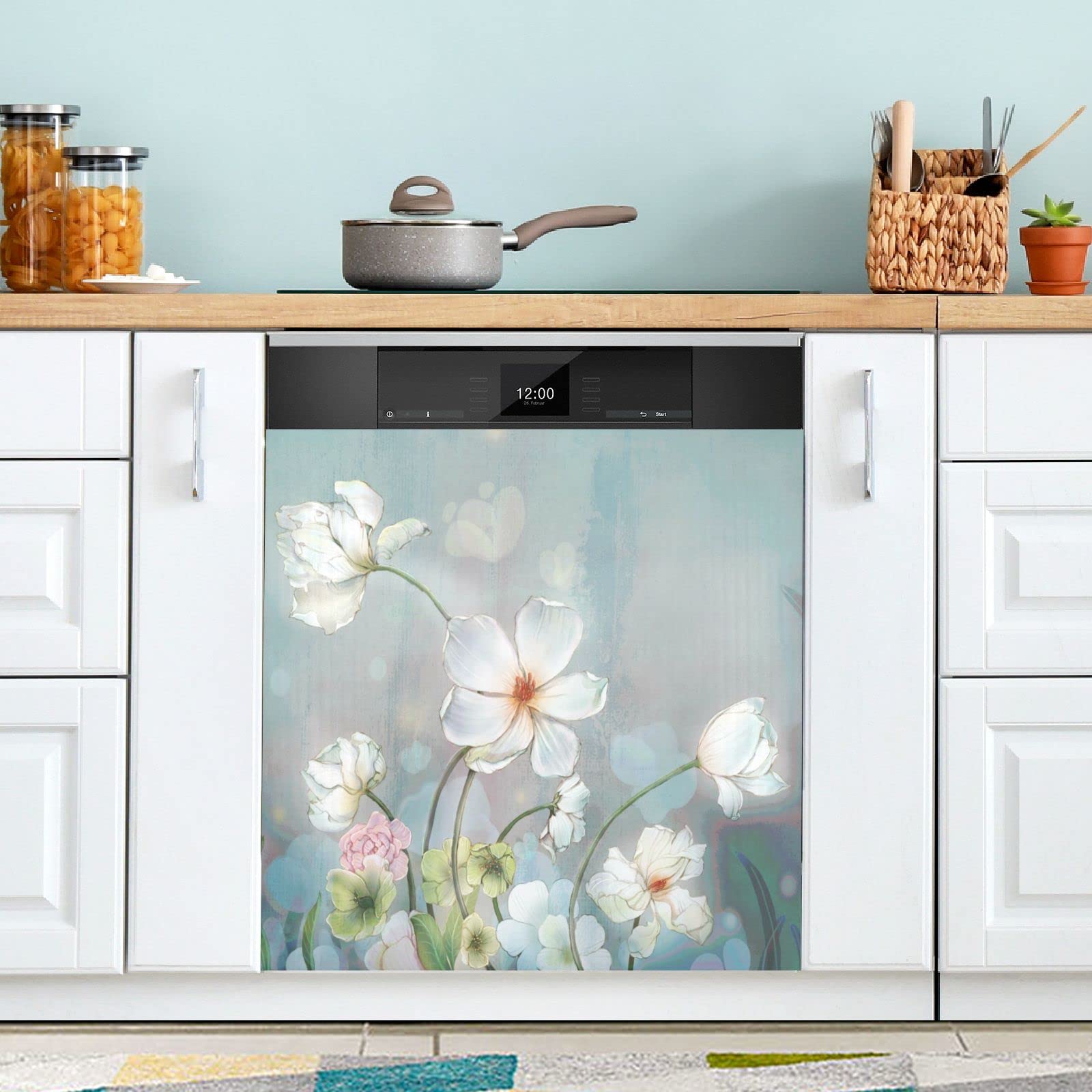 Foto 3 pulgar | Funda Magnética Para Lavavajillas Naanle Blooming White Flowers 23x26 - Venta Internacional.