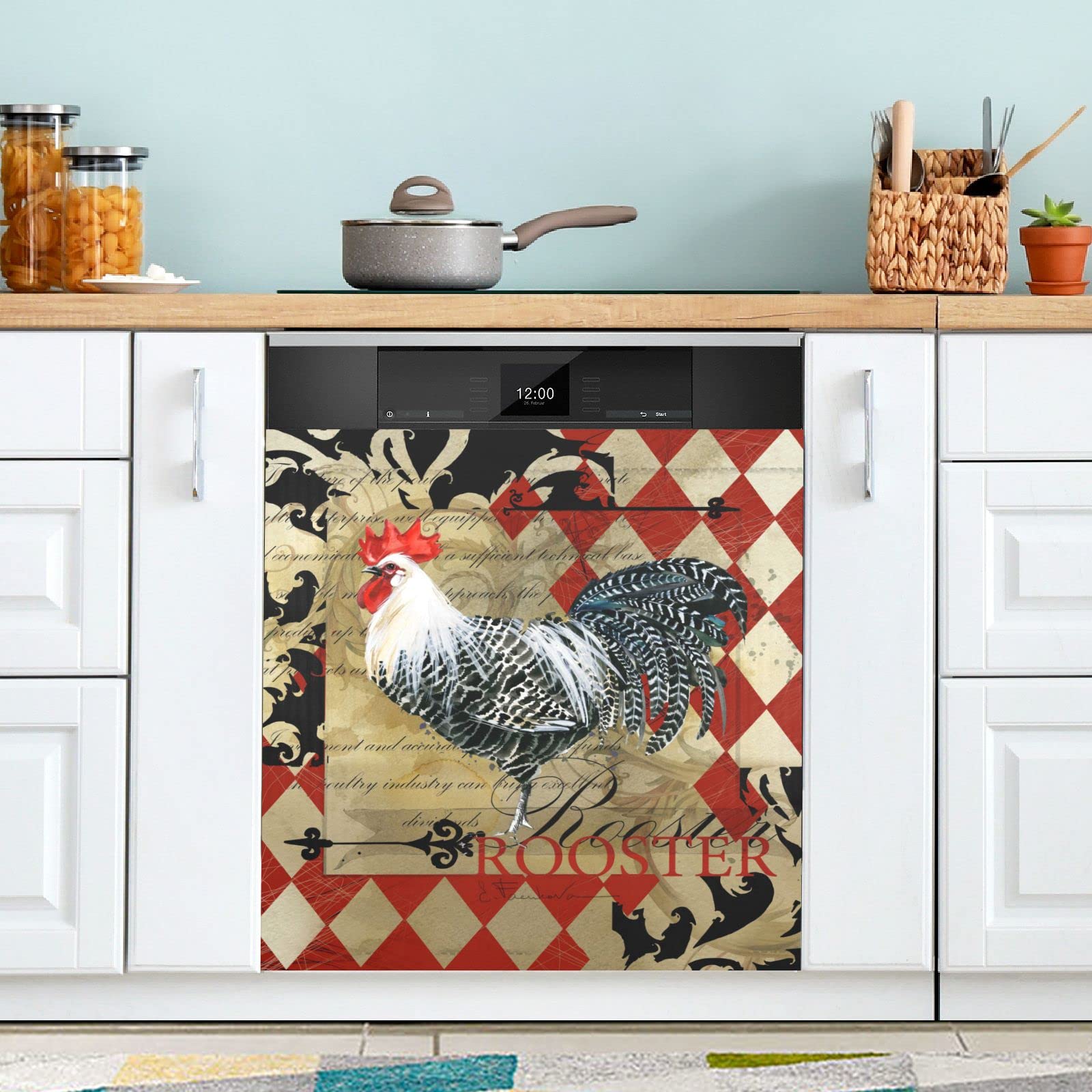 Foto 3 pulgar | Funda Magnética Para Lavavajillas Naanle Plaid Vintage Rooster 23x26 - Venta Internacional.