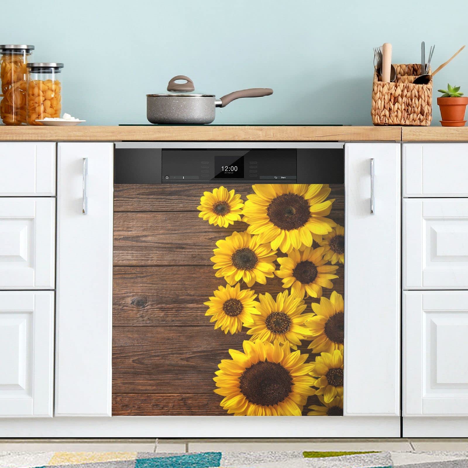 Foto 2 | Funda Magnética Para Lavavajillas Naanle, Diseño Vintage De Madera, Diseño De Girasol - Venta Internacional.