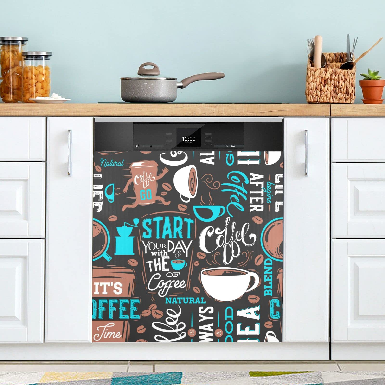 Foto 3 pulgar | Funda Magnética Para Lavavajillas Naanle, Divertido Patrón De Café, 60 X 65 Cm - Venta Internacional.