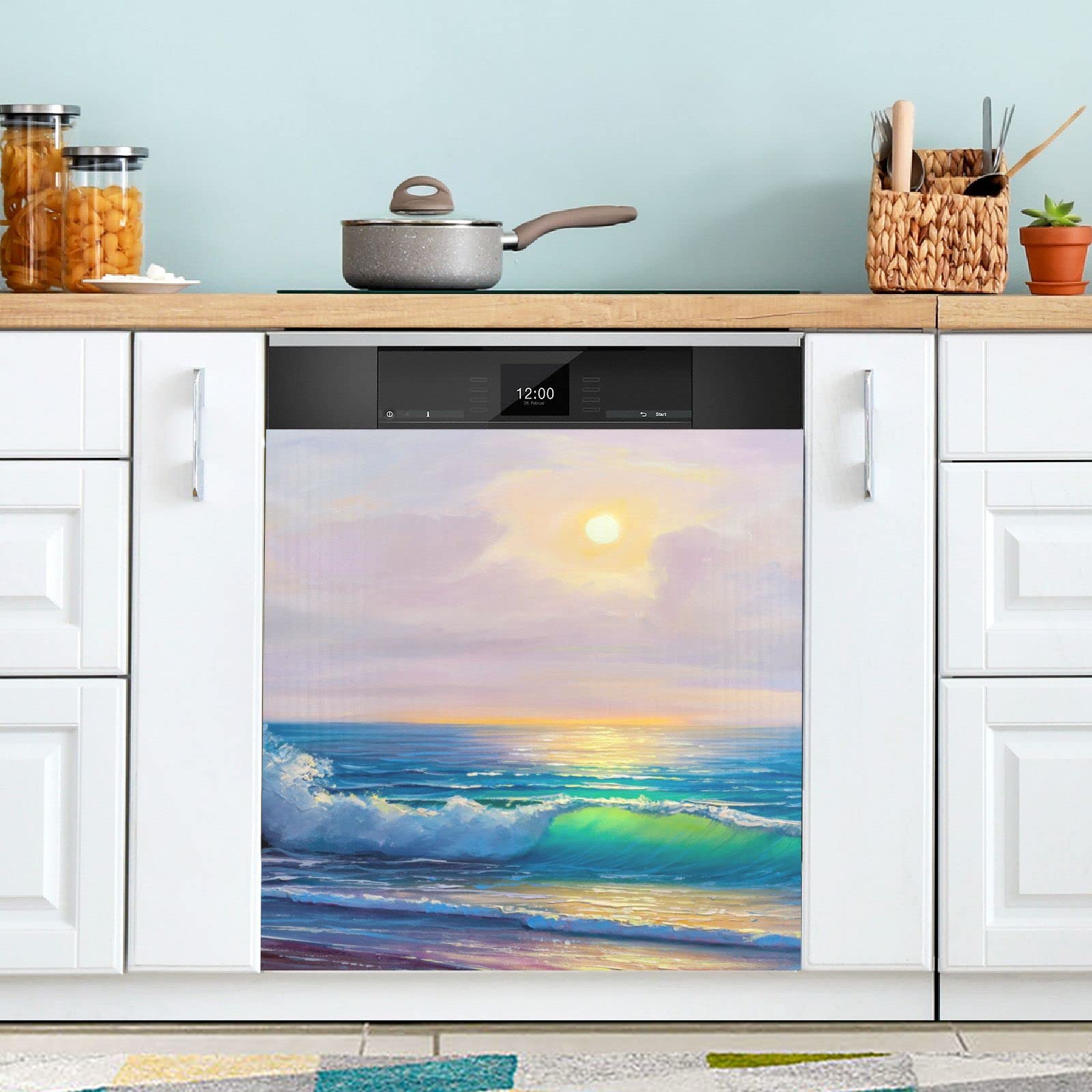 Foto 2 | Cubierta Magnética Para Lavavajillas Naanle, Pintura Al Óleo Ocean Sunrise - Venta Internacional.