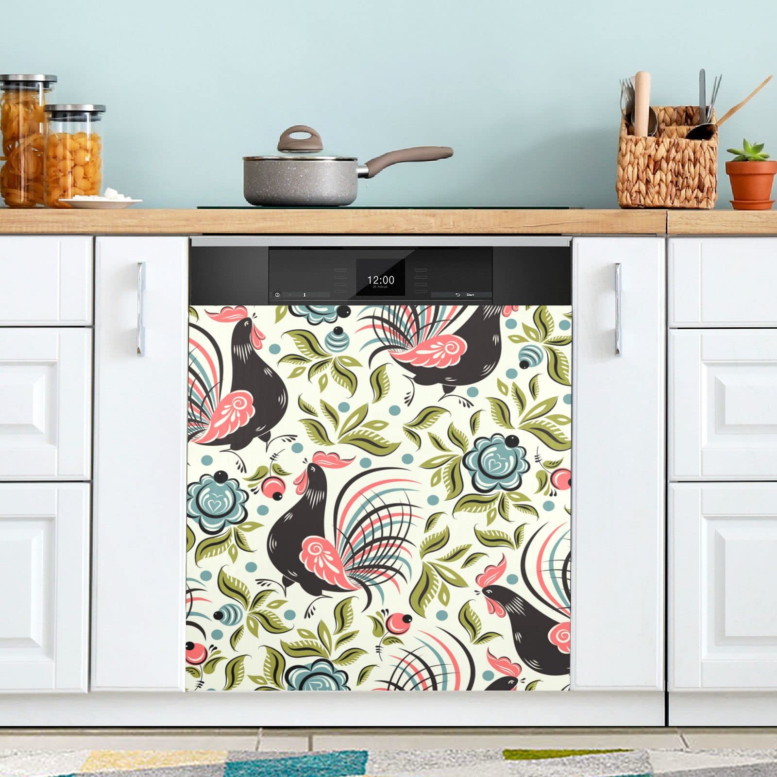 Foto 2 | Funda Magnética Para Lavavajillas Naanle Ethnic Flower Rooster 23x26 - Venta Internacional.
