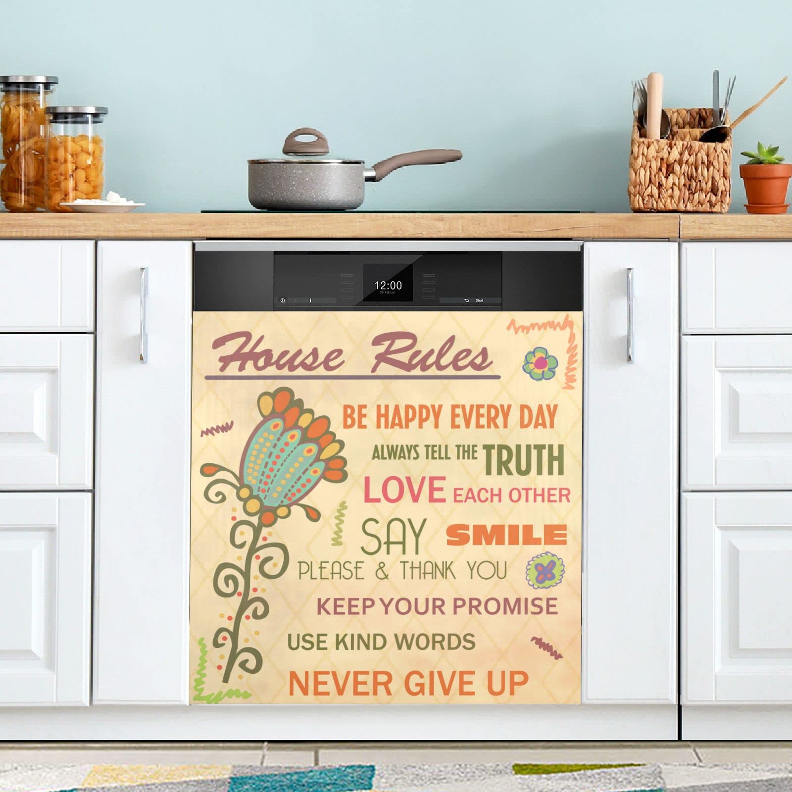Foto 2 | Funda Magnética Para Lavavajillas Naanle House Rules Flowers, 23 X 26 - Venta Internacional.
