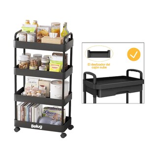Foto 2 | Carrito Organizador 4 Niveles Multiusos Estantes Con Cajón Belug