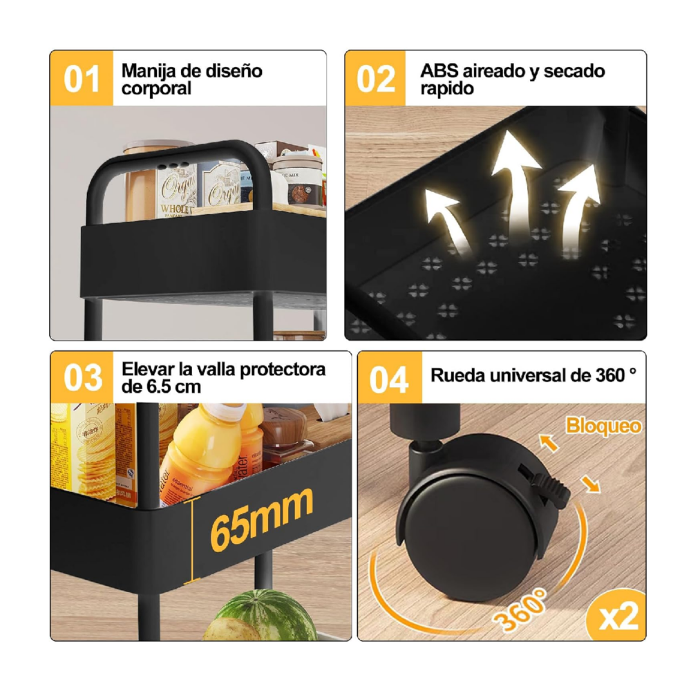 Foto 4 pulgar | Carrito Organizador 4 Niveles Multiusos Estantes Con Cajón Belug