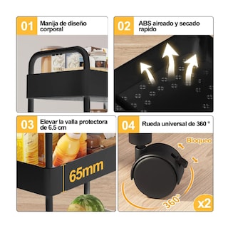 Foto 3 | Carrito Organizador 4 Niveles Multiusos Estantes Con Cajón Belug