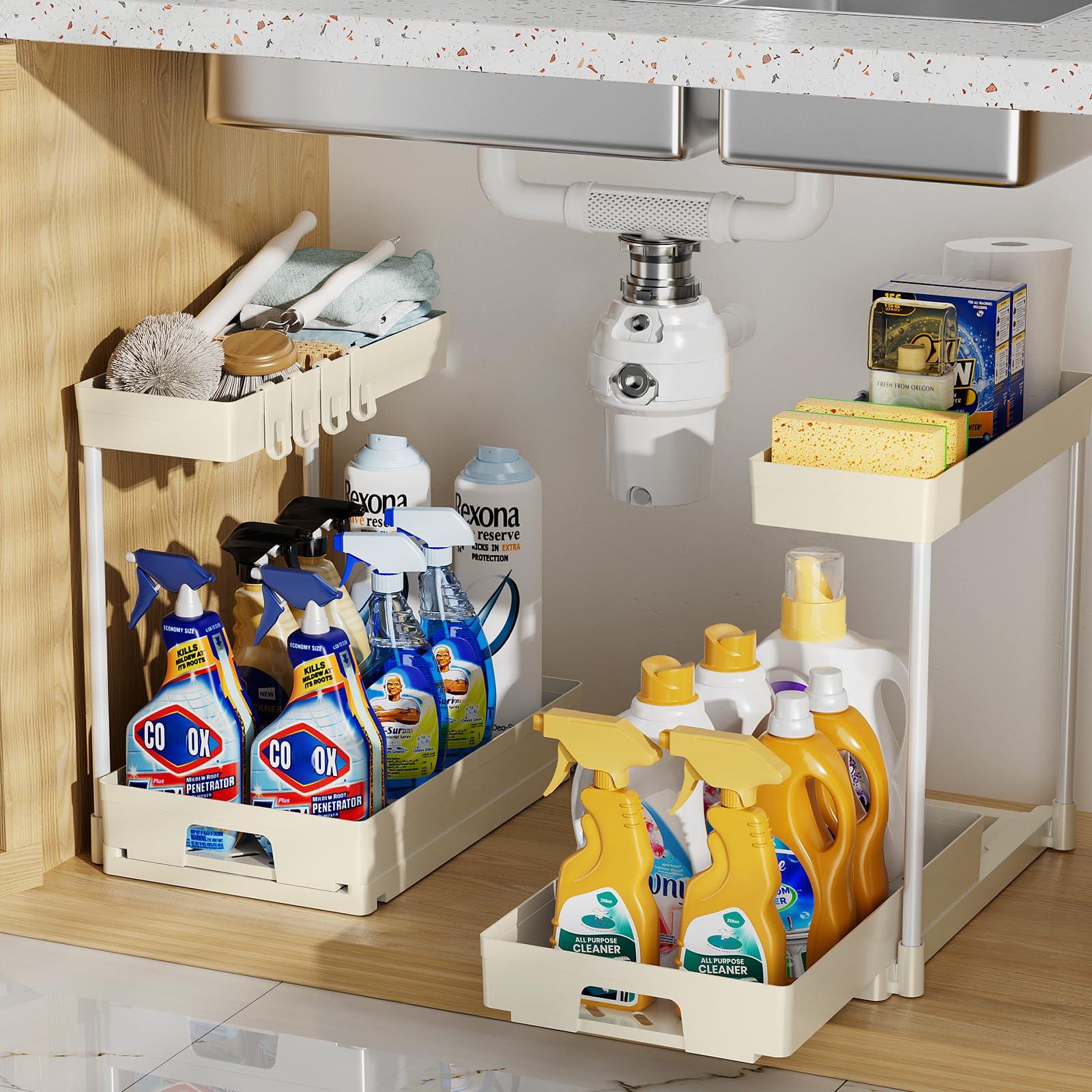 Foto 1 | Organizador Para Debajo Del Fregadero Delamu En Forma De L, Color Beige, Paquete De 2 Con Cajón - Venta Internacional.