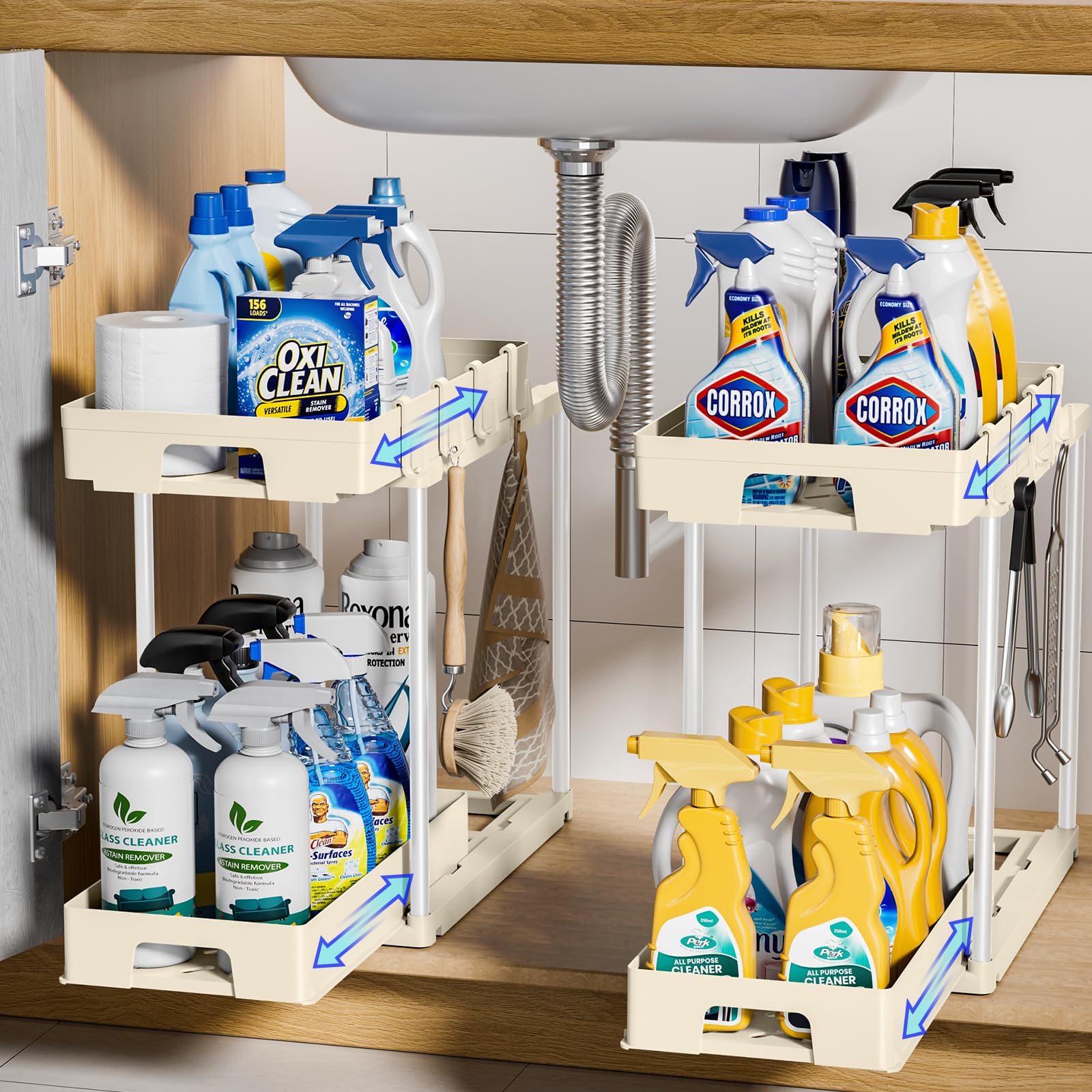 Foto 1 | Organizadores Para Debajo Del Lavabo Delamu, Paquete De 2 Unidades, Extraíbles, 2 Niveles, Color Beige - Venta Int