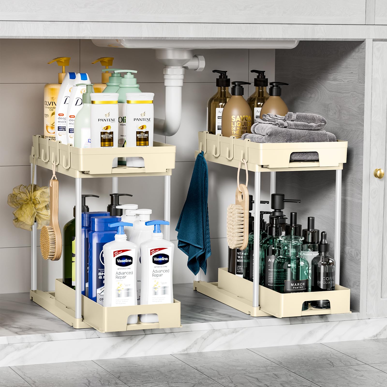 Foto 3 pulgar | Organizadores Para Debajo Del Lavabo Delamu, Paquete De 2 Unidades, Extraíbles, 2 Niveles, Color Beige - Venta Int