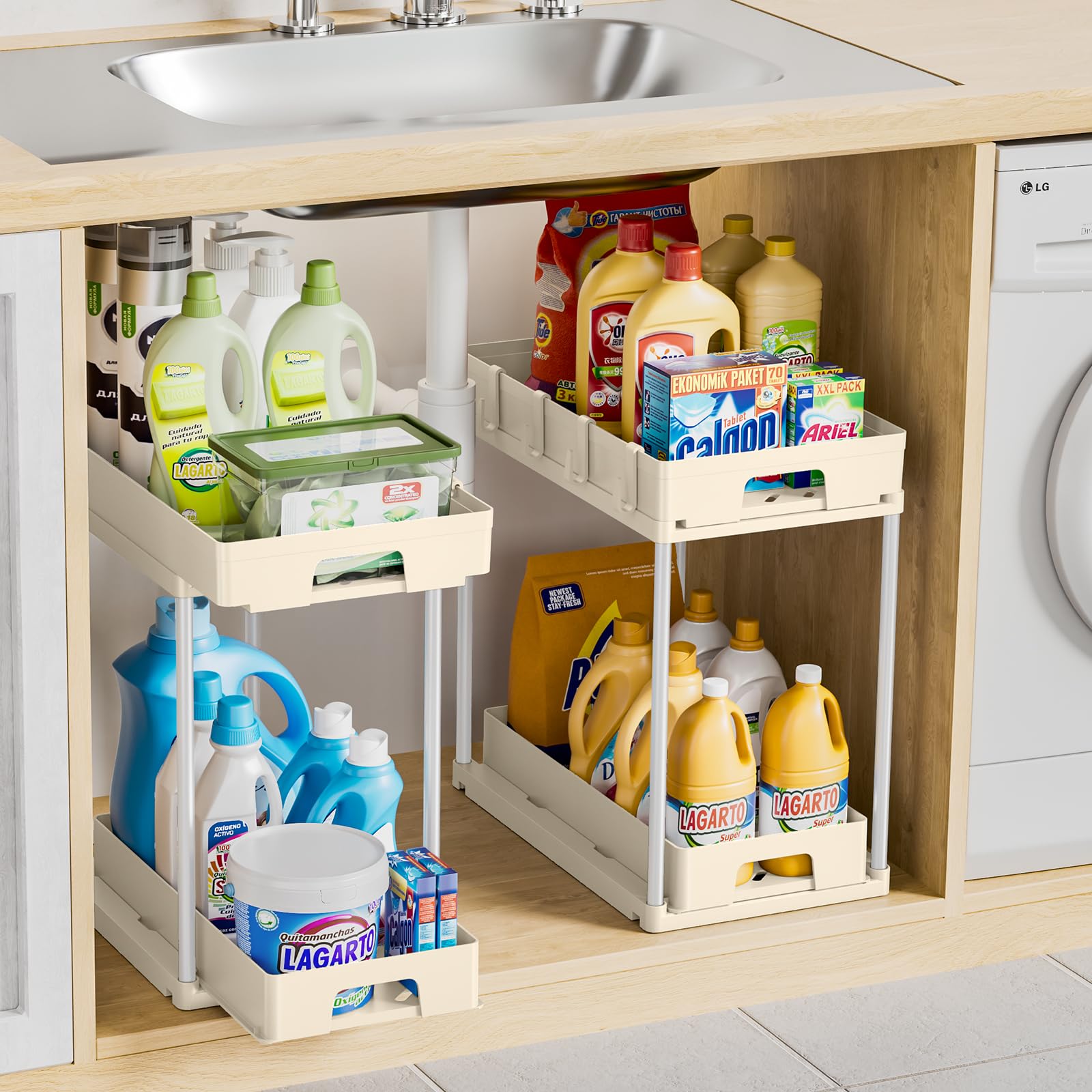Foto 4 | Organizadores Para Debajo Del Lavabo Delamu, Paquete De 2 Unidades, Extraíbles, 2 Niveles, Color Beige - Venta Int