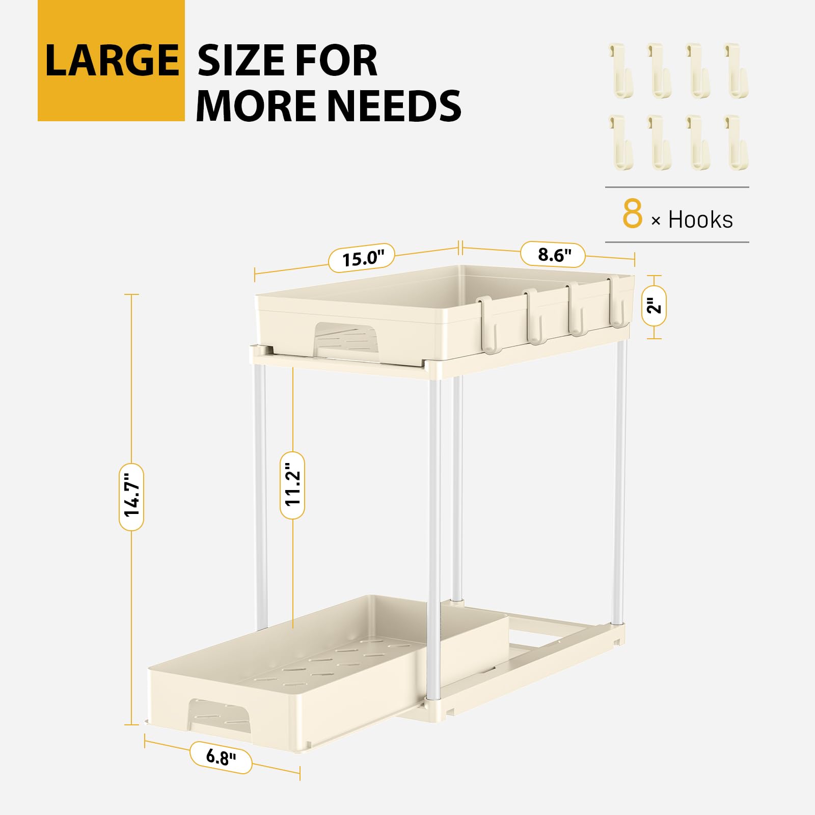 Foto 6 pulgar | Organizadores Para Debajo Del Lavabo Delamu, Paquete De 2 Unidades, Extraíbles, 2 Niveles, Color Beige - Venta Int
