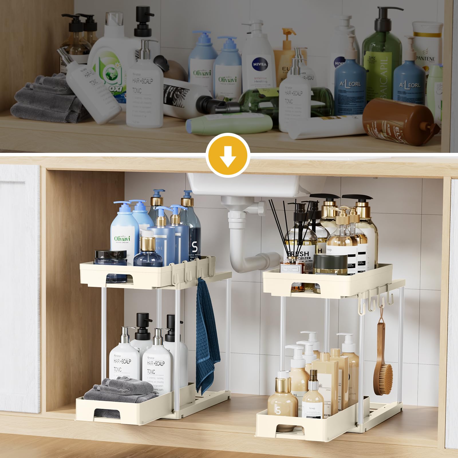 Foto 7 pulgar | Organizadores Para Debajo Del Lavabo Delamu, Paquete De 2 Unidades, Extraíbles, 2 Niveles, Color Beige - Venta Int