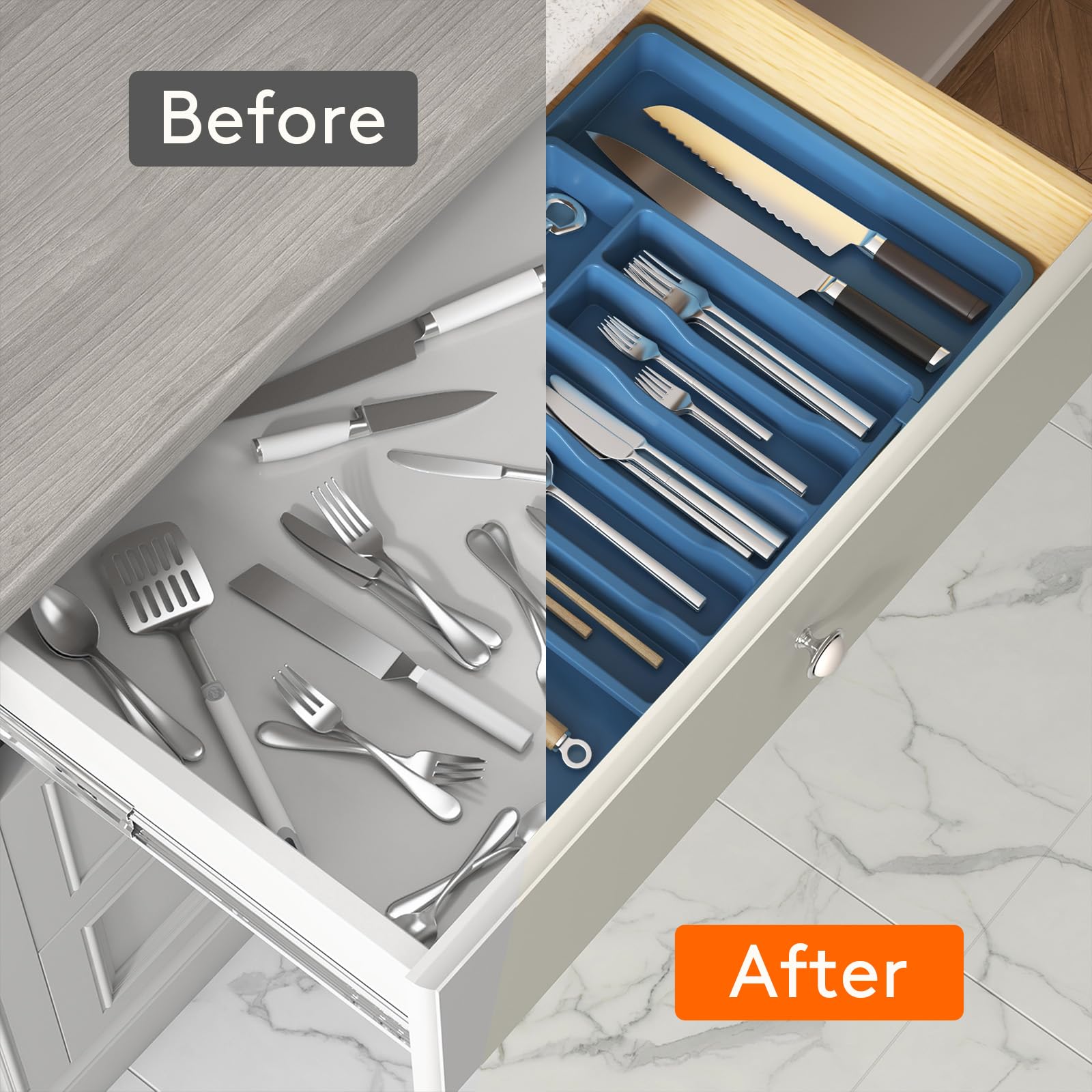 Foto 6 | Organizador De Cajones Para Cubiertos Lifewit, Expandible, Azul Oscuro - Venta Internacional.