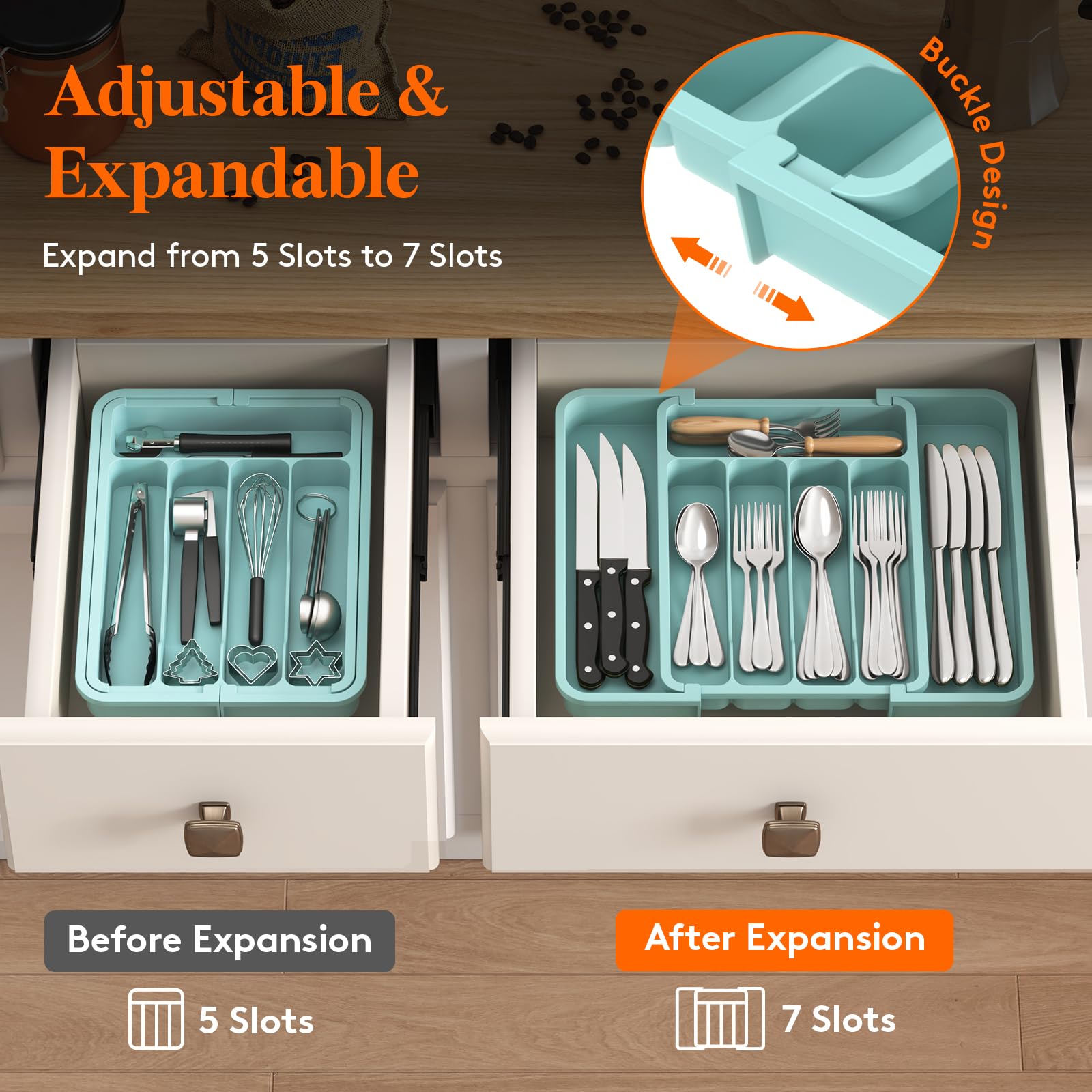 Foto 4 pulgar | Organizador De Cajones Lifewit Silverware Expandible, Color Turquesa - Venta Internacional.