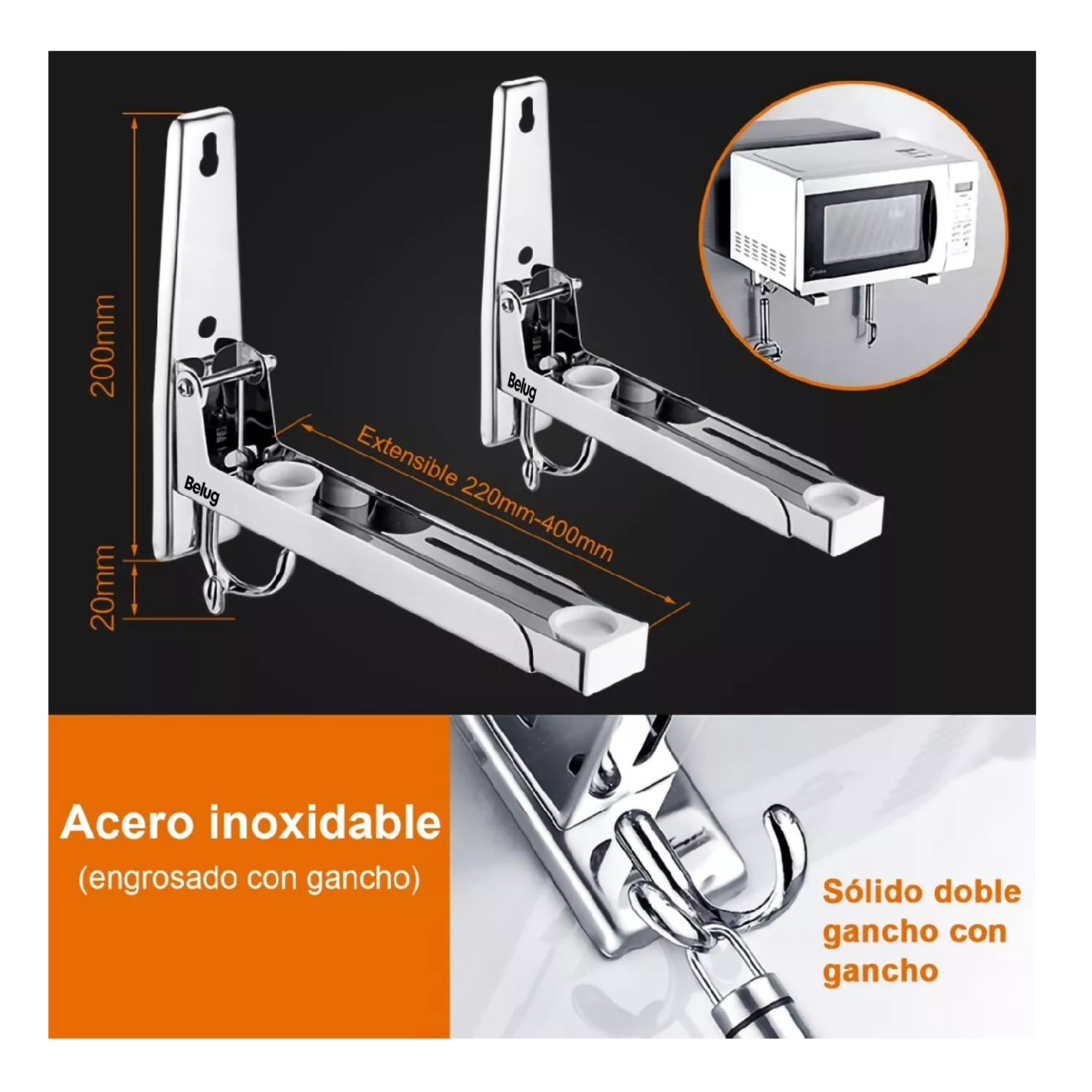 Foto 5 | Soportes Plegables De Acero Inoxidable Para Microondas 2 Pz Belug, Plata