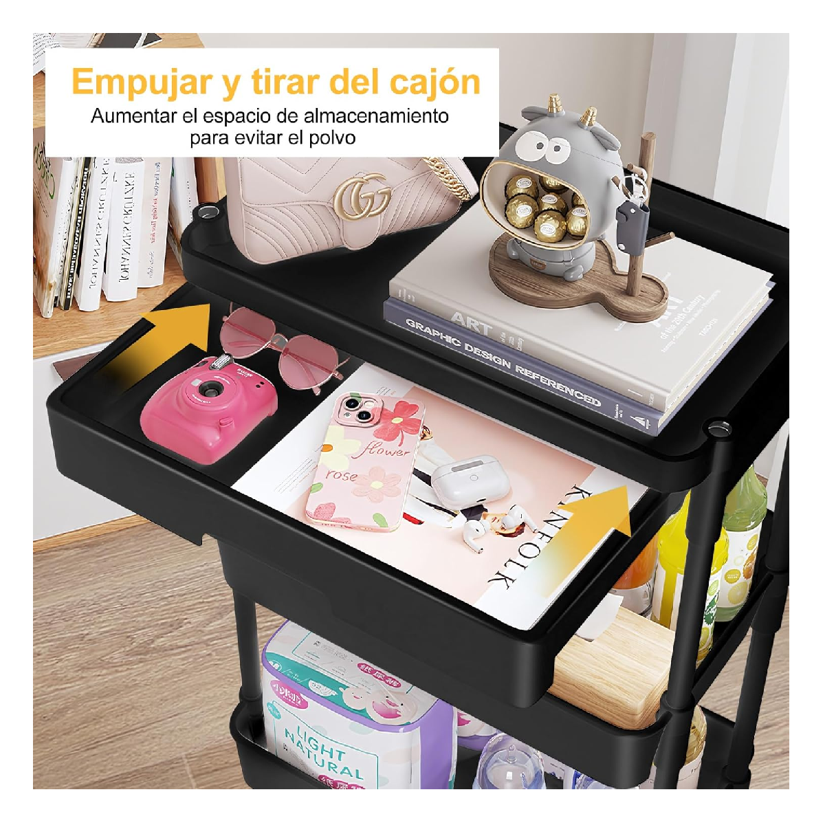 Foto 5 pulgar | Carrito Organizador Lab.g 4 Niveles Multiusos Estantes Con Cajón Negro