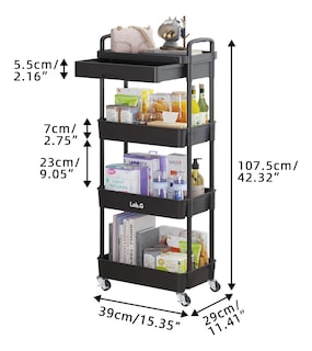 Foto 5 | Carrito Organizador Lab.g 4 Niveles Multiusos Estantes Con Cajón Negro
