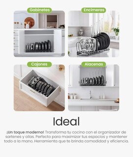Foto 5 | Organizador De Sartenes Ollas Y Tapas Expandible Gabinete Color Negro