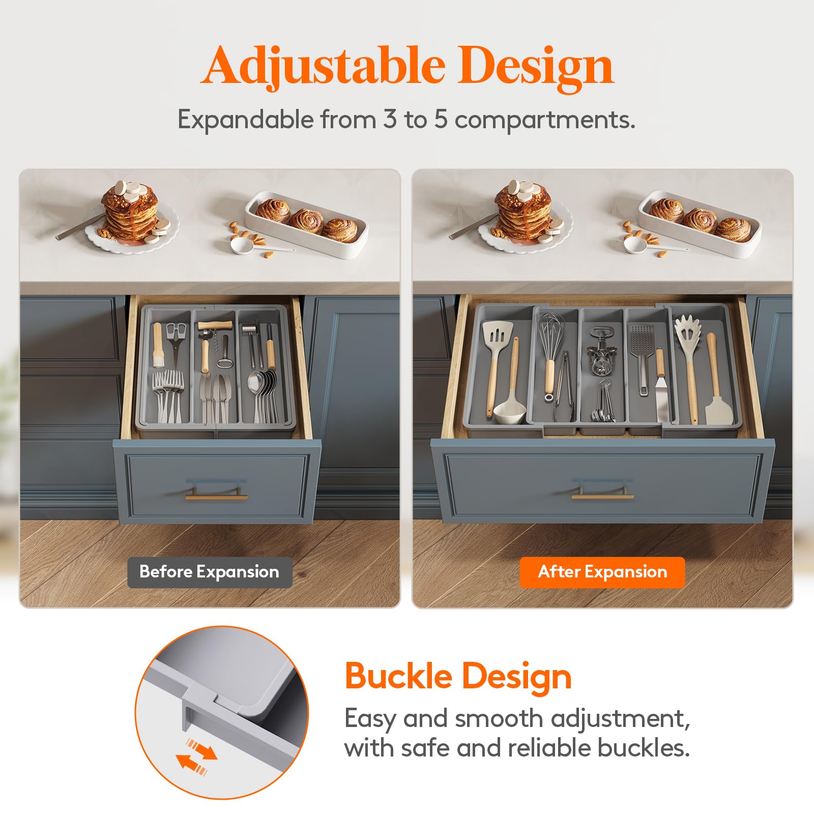Foto 5 pulgar | Organizador De Utensilios Lifewit Para Cajones De Cocina, Paquete De 2, Gris - Venta Internacional.