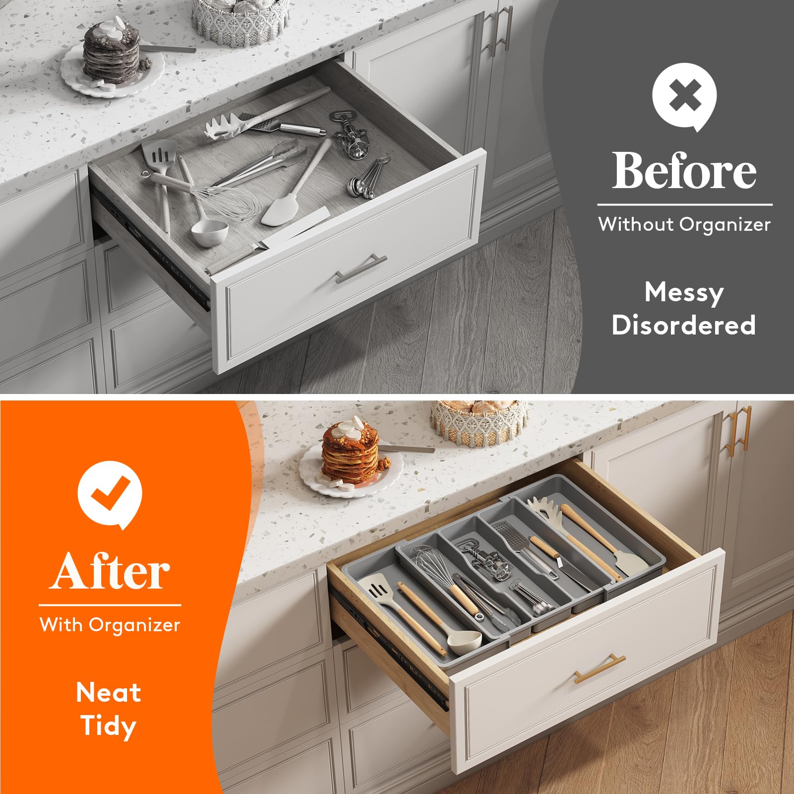 Foto 7 | Organizador De Utensilios Lifewit Para Cajones De Cocina, Paquete De 2, Gris - Venta Internacional.