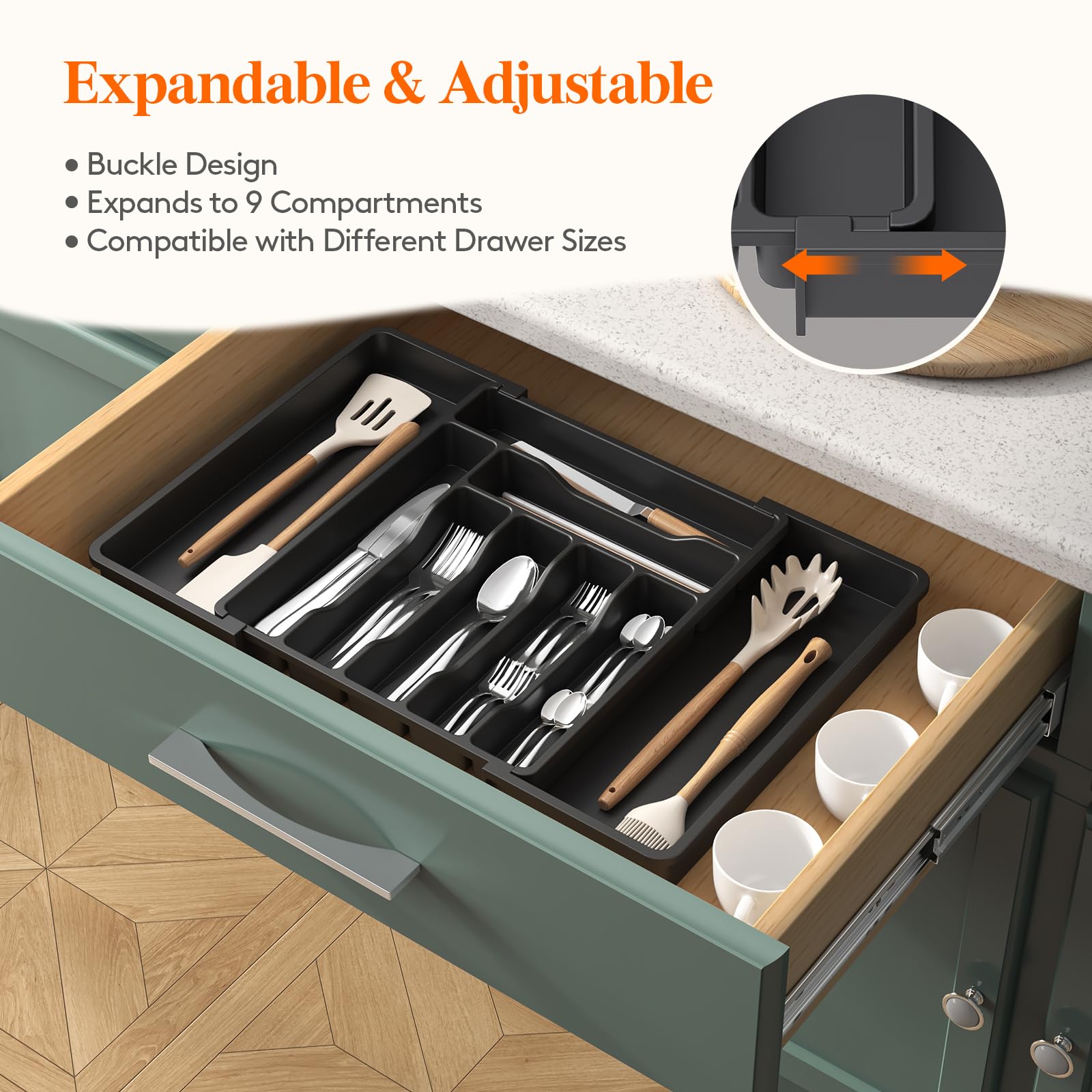 Foto 5 pulgar | Organizador De Cajones Para Cubiertos Lifewit, Expandible, Negro - Venta Internacional.