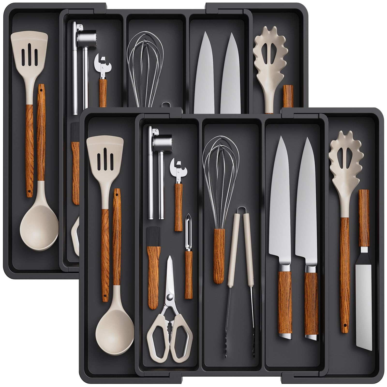 Foto 2 pulgar | Organizador De Utensilios Lifewit Para Cajones De Cocina, Paquete De 2, Negro - Venta Internacional.