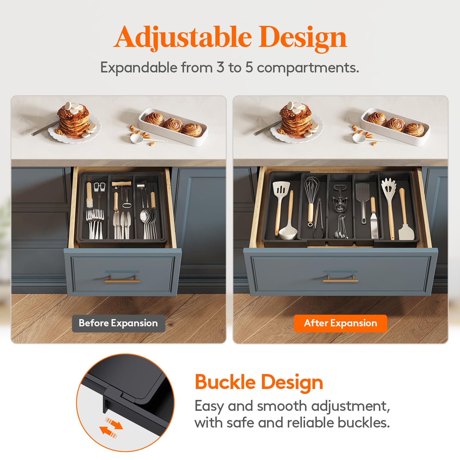 Foto 4 | Organizador De Utensilios Lifewit Para Cajones De Cocina, Paquete De 2, Negro - Venta Internacional.