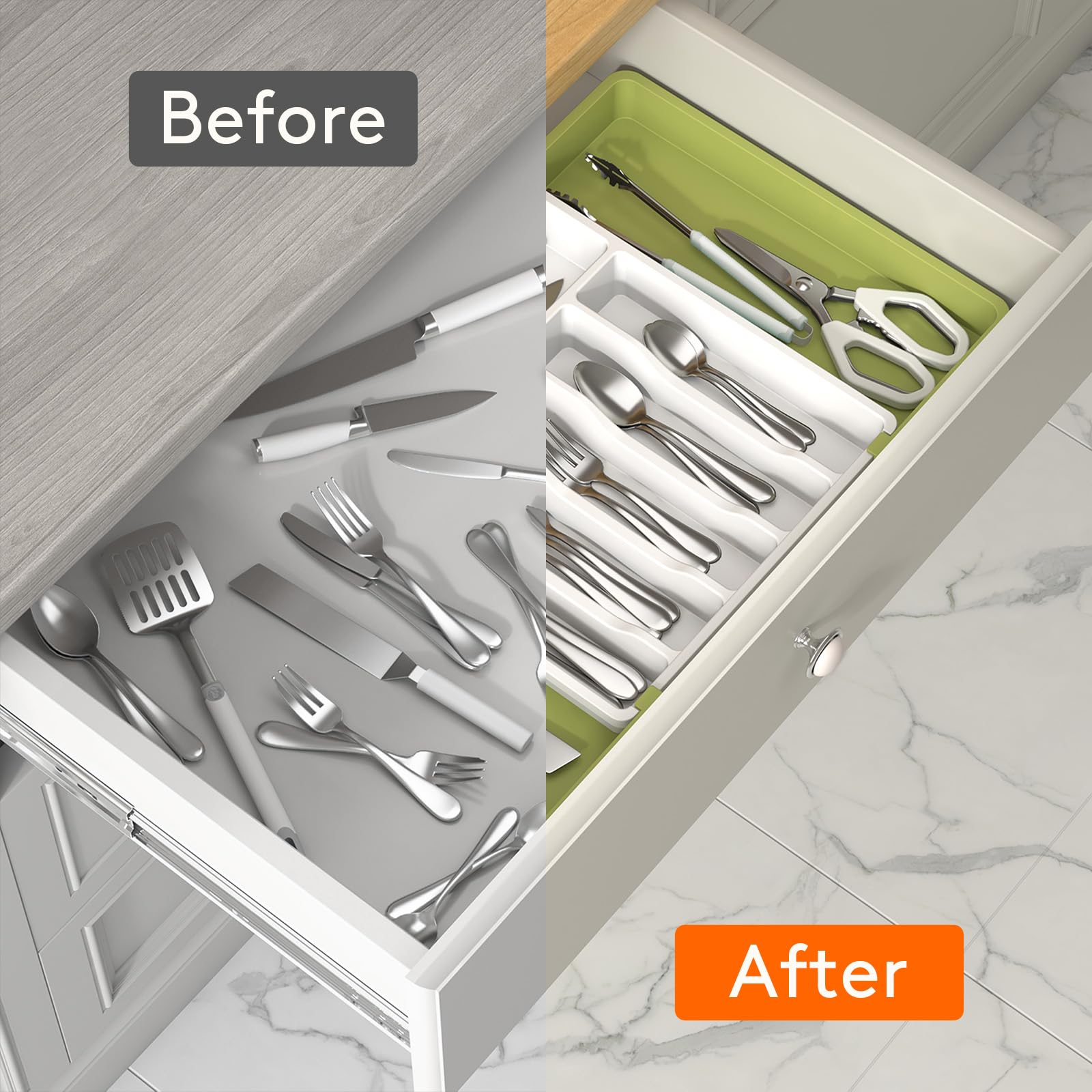 Foto 6 | Organizador De Cajones Para Cubiertos Lifewit, Expandible, Verde Y Blanco - Venta Internacional.
