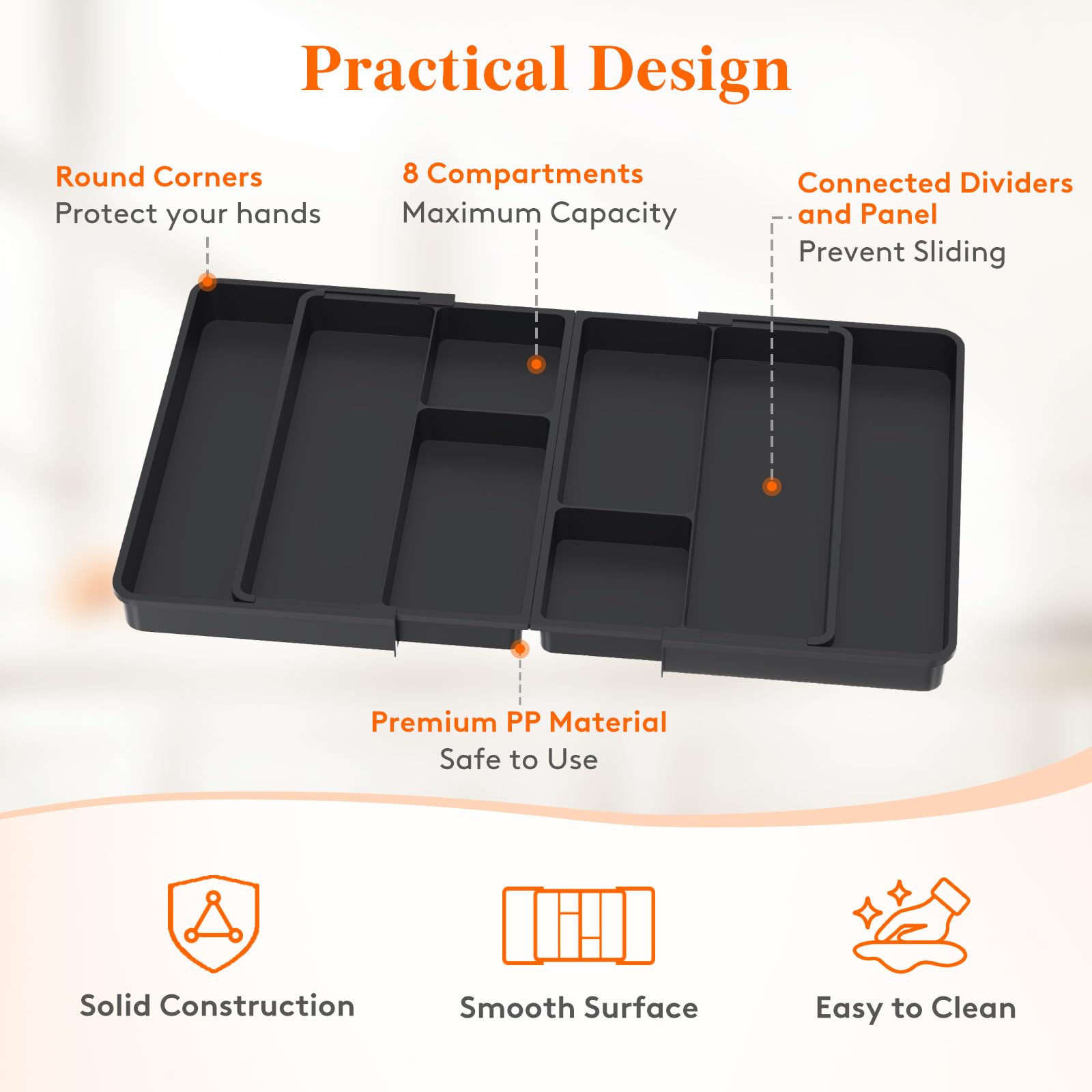 Foto 8 pulgar | Organizador De Utensilios Lifewit, Cajón Grande De Cocina, Plástico Negro - Venta Internacional.