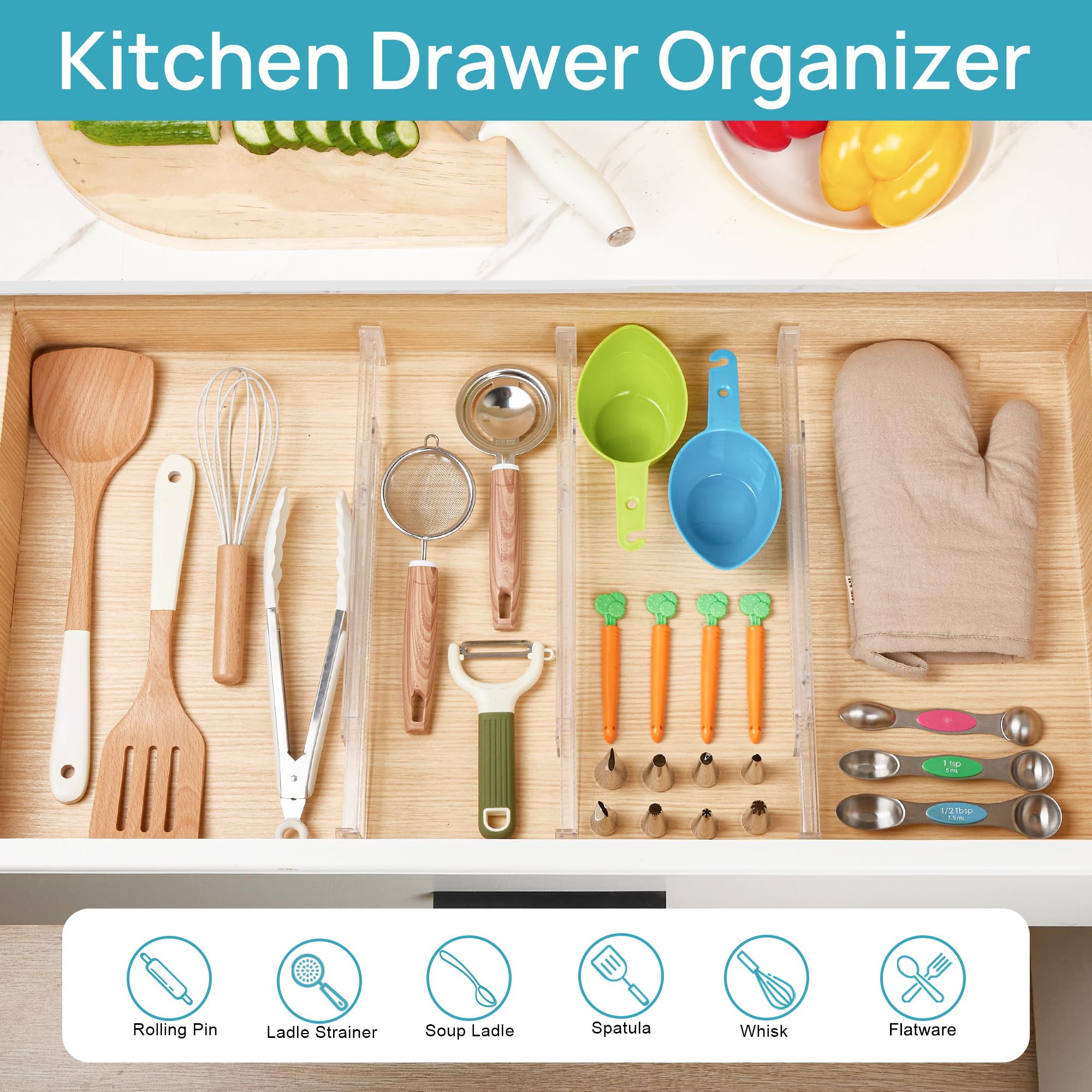 Foto 7 pulgar | Separadores De Cajones Vtopmart Kitchen Ajustables De 2,3 Cm, Paquete De 8 - Venta Internacional.