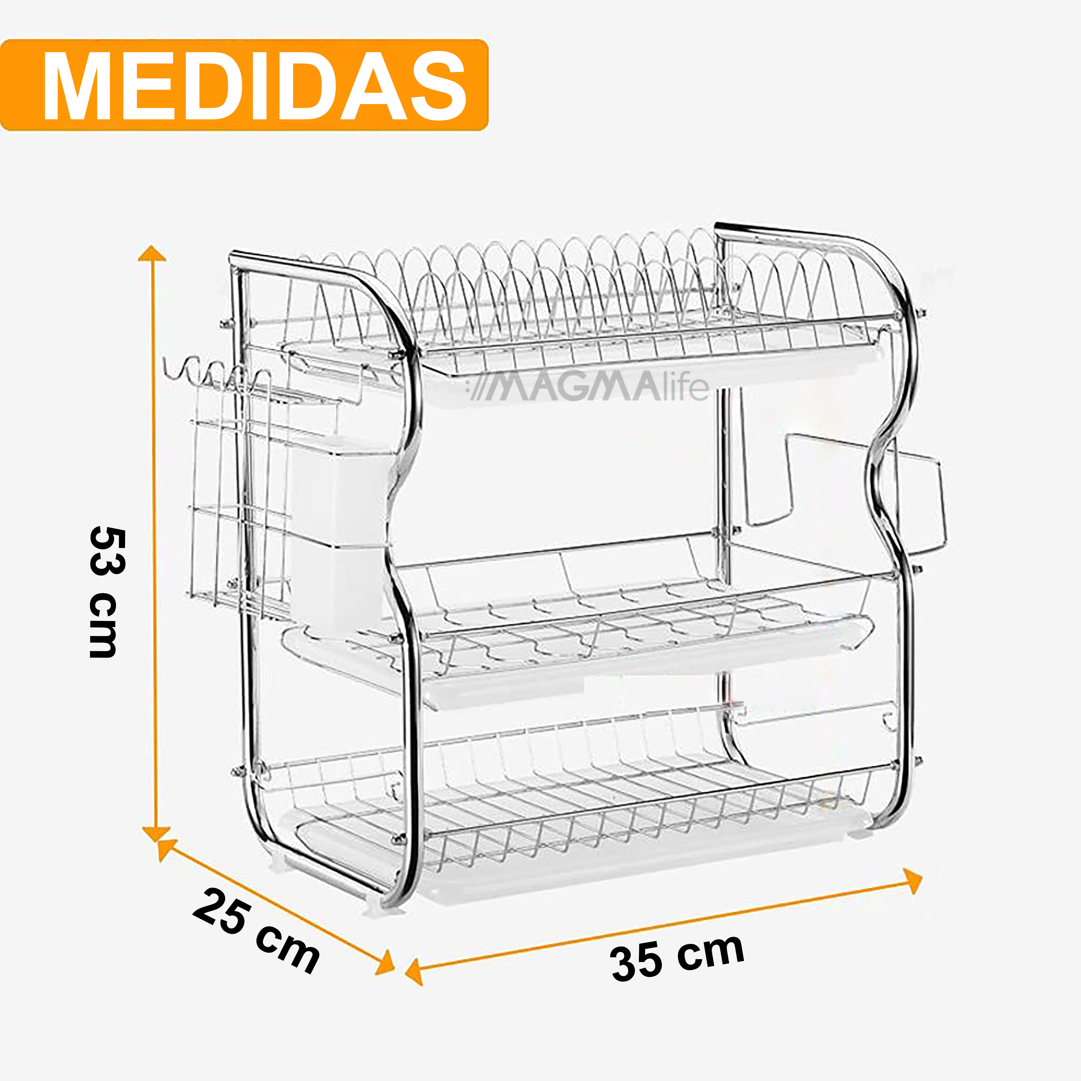 Foto 2 | Escurridor Magma Life Mg178 de Acero Inoxidable 3 Niveles