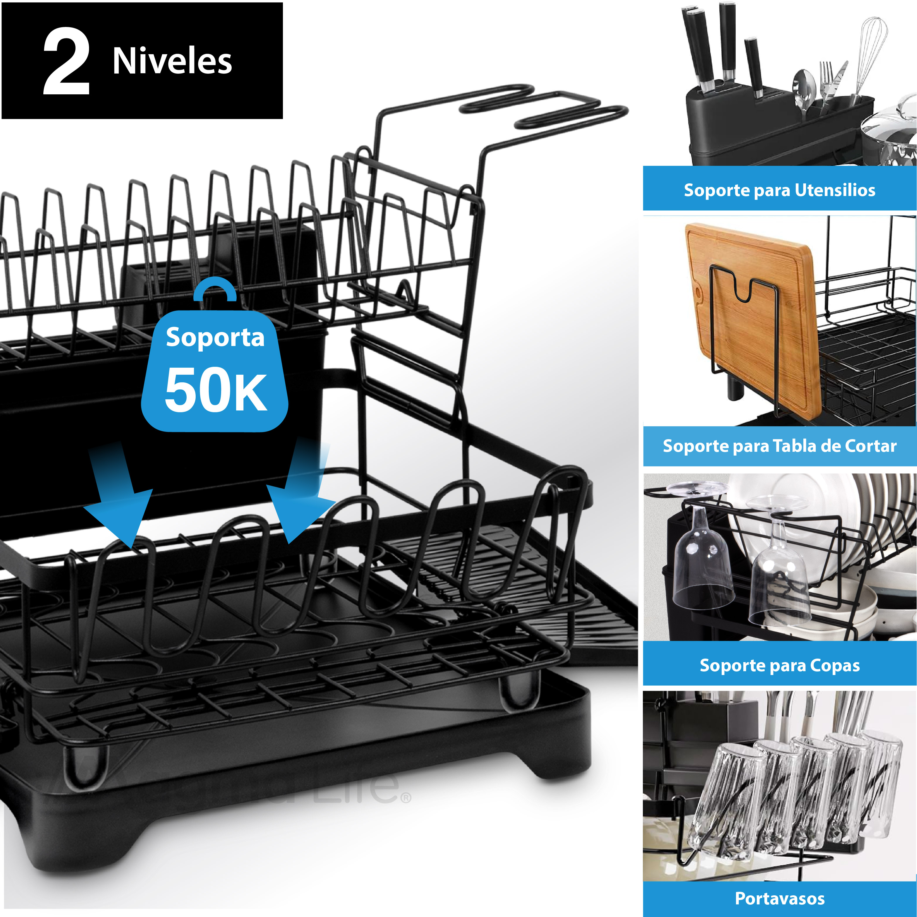 Foto 3 | Escurridor de Trastes de Aluminio de Magma Life con Dos Niveles y Soporte para Cuchillos y Vasos