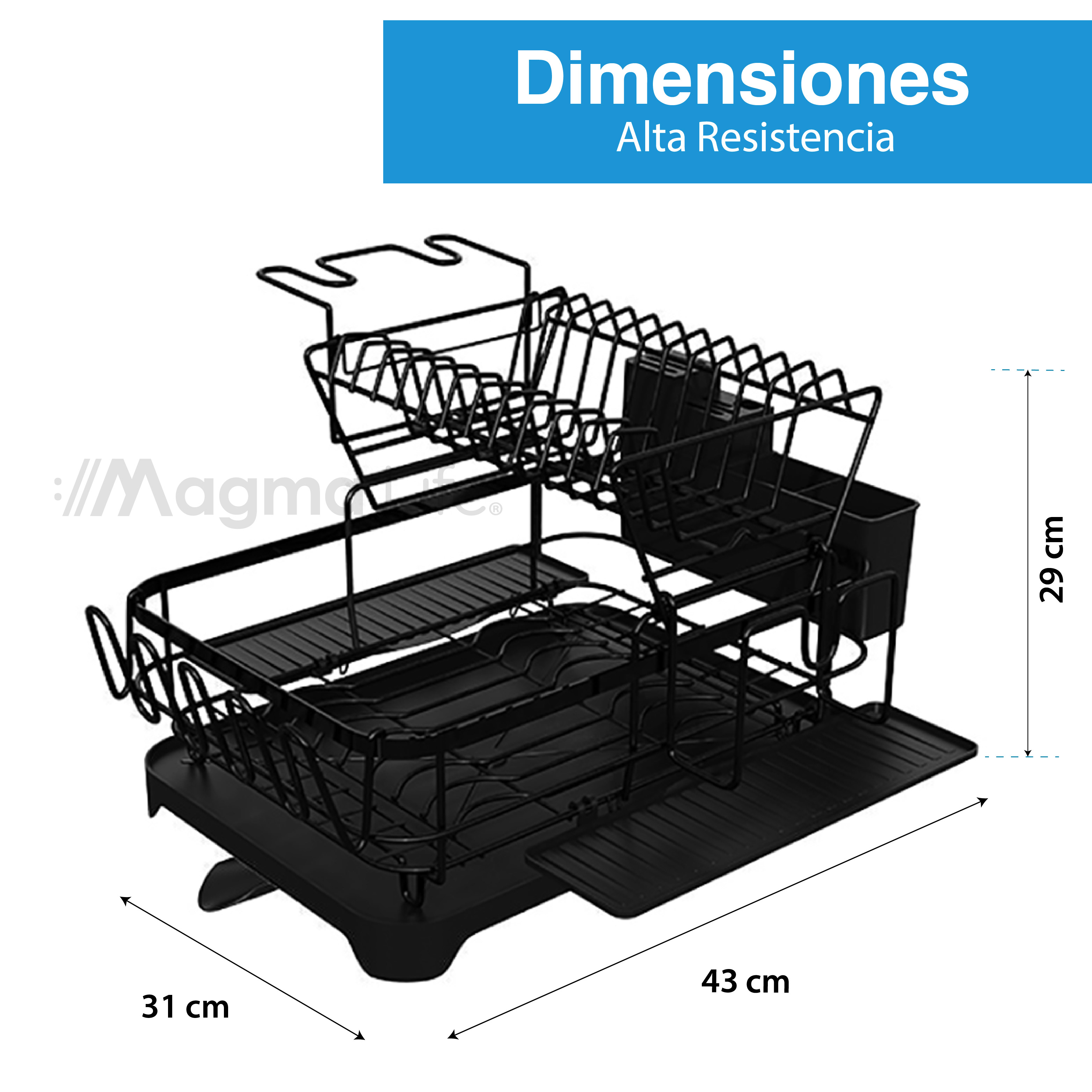 Foto 6 pulgar | Escurridor de Trastes de Aluminio de Magma Life con Dos Niveles y Soporte para Cuchillos y Vasos