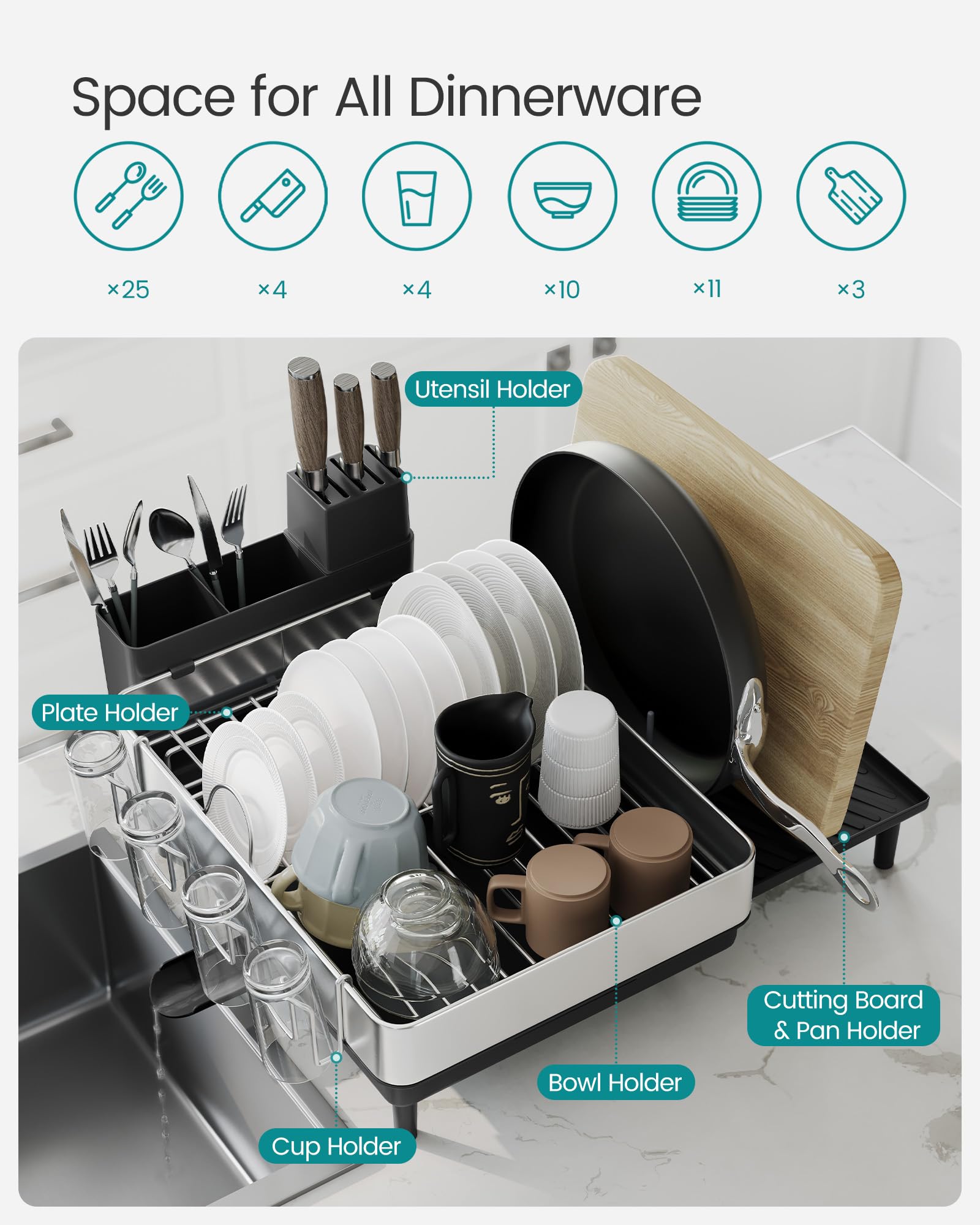 Foto 7 | Estante Para Secar Platos Songmics Expandible Acero Inoxidable - Venta Internacional