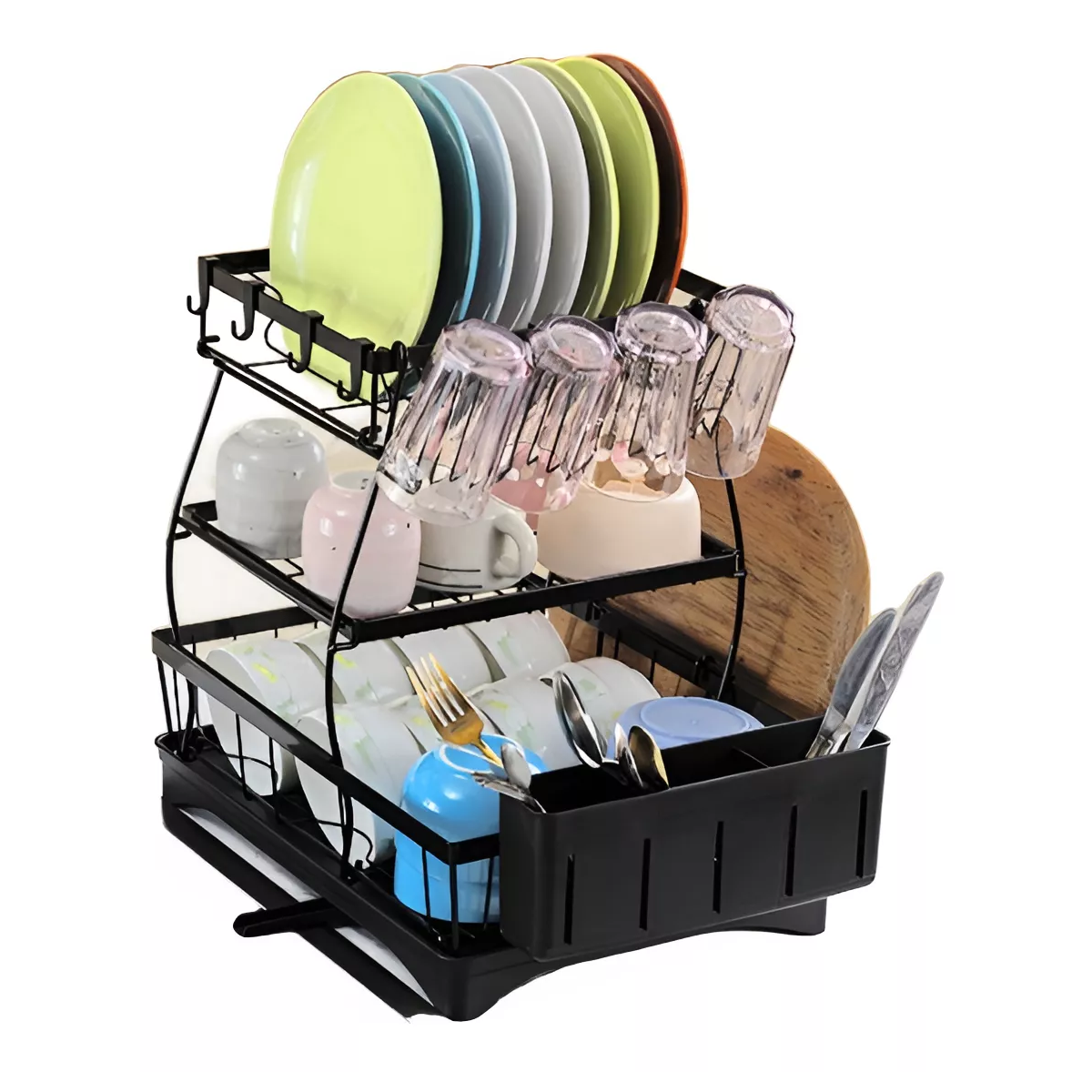 Escurridor Para Platos 3 Niveles Con 360° Drenaje Automático Eo Safe Imports Esi-18337 Negro