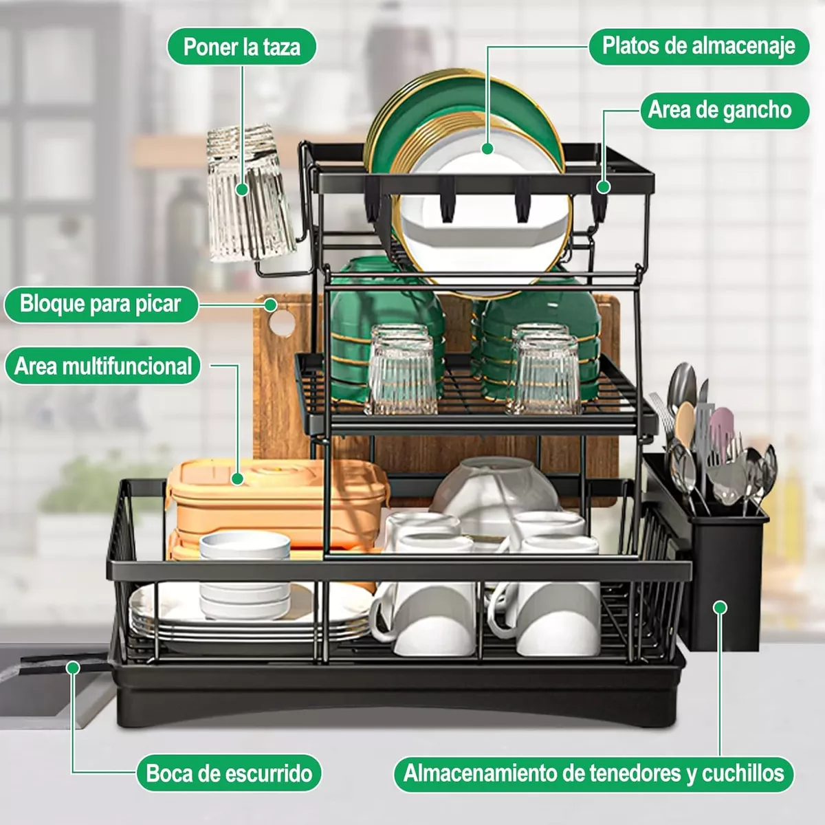Foto 3 | Escurridor Para Platos 3 Niveles Con 360° Drenaje Automático Eo Safe Imports Esi-18337 Negro