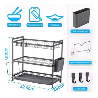 Foto 3 | Escurridor De Platos De 3 Niveles Con Bandejas De Extraíbles Eo Safe Imports Esi-18333 Negro