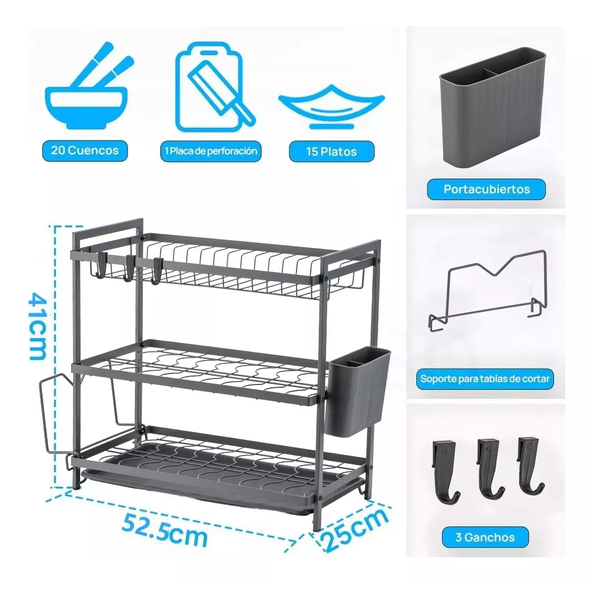 Foto 4 pulgar | Escurridor De Platos De 3 Niveles Con Bandejas De Extraíbles Eo Safe Imports Esi-18332 Gris