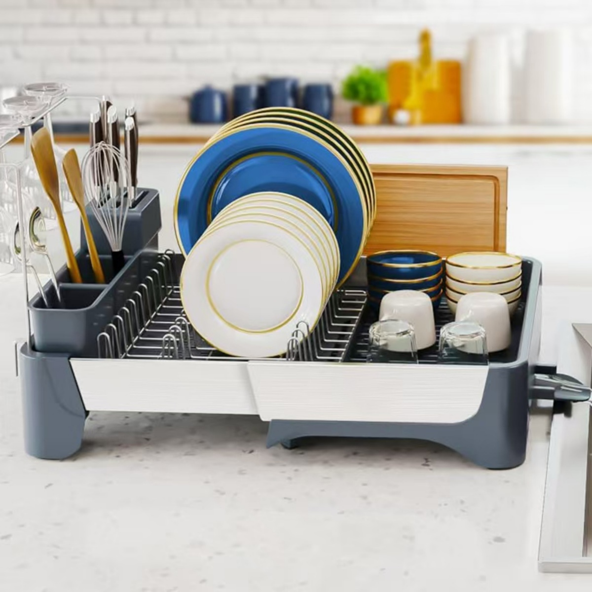 Foto 3 pulgar | Escurridor de Trastes Expandible con Drenaje Automático Organizador de Cocina Modulable Soporte para Copas y Cubiertos