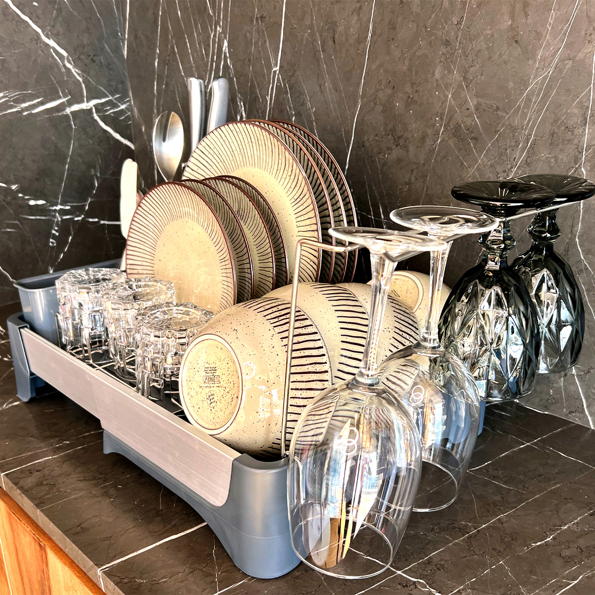 Foto 5 pulgar | Escurridor de Trastes Expandible con Drenaje Automático Organizador de Cocina Modulable Soporte para Copas y Cubiertos