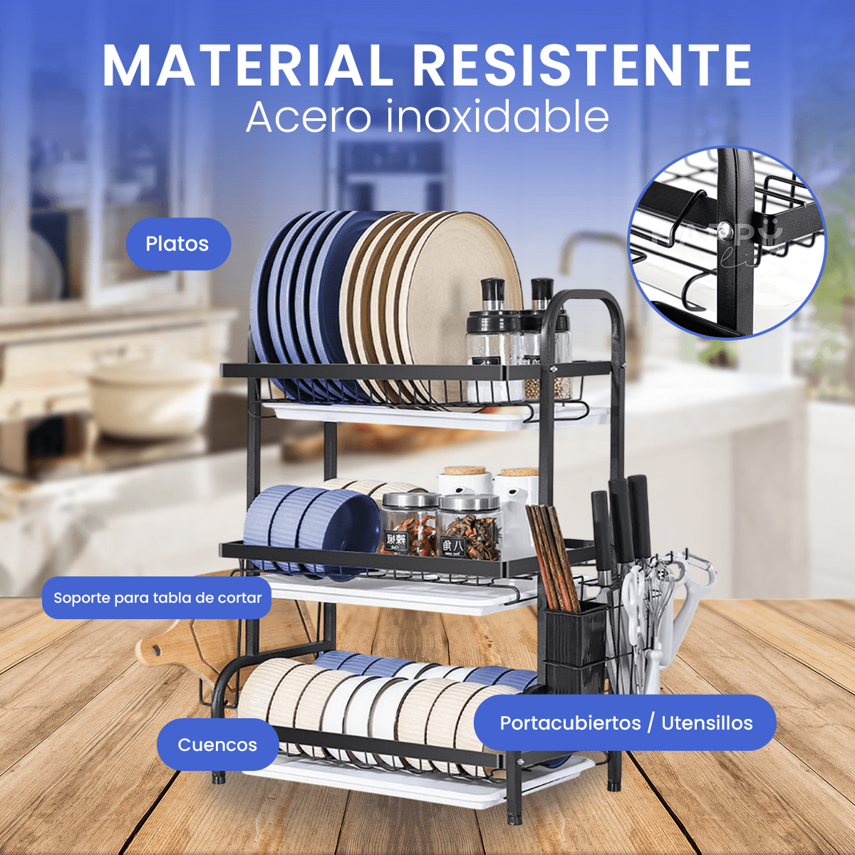 Foto 4 pulgar | Escurridor de Trastes Happy Life de Acero Inoxidable 3 Niveles Gran Capacidad Fácil Armado