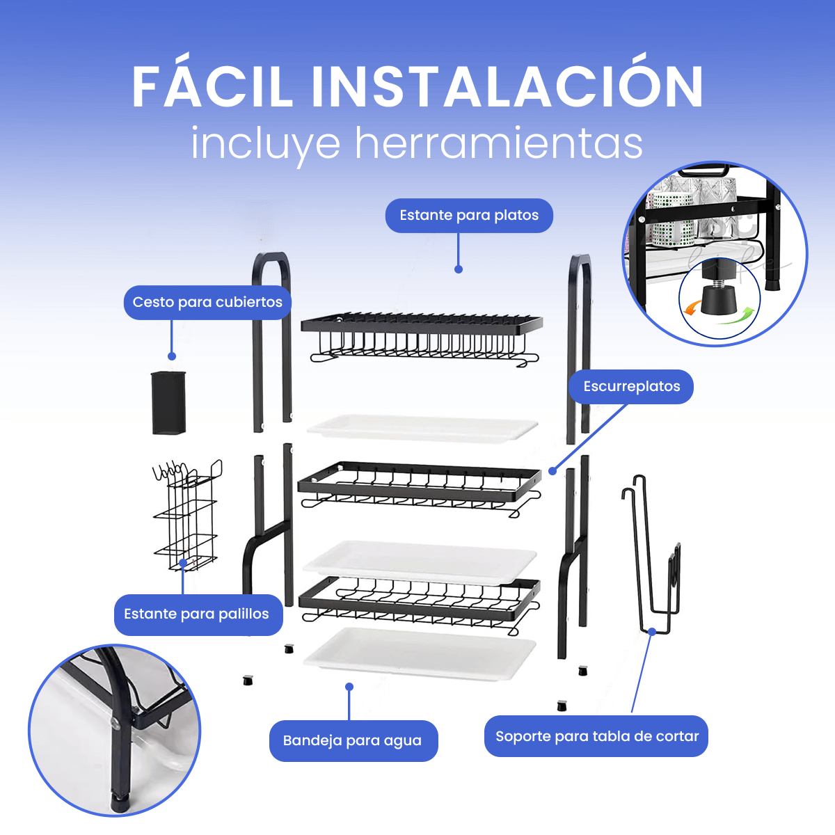 Foto 5 pulgar | Escurridor de Trastes Happy Life de Acero Inoxidable 3 Niveles Gran Capacidad Fácil Armado