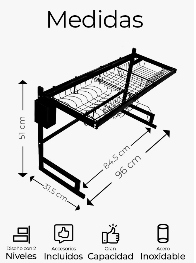 Foto 3 | Escurridor De Trastes Platos Fregadero Organizador Cocina Color Negro