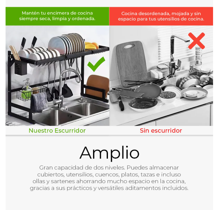 Foto 6 pulgar | Escurridor De Trastes Platos Fregadero Organizador Cocina Color Negro