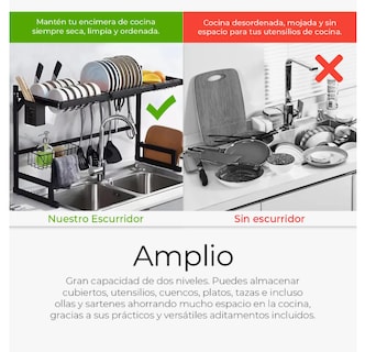 Foto 5 | Escurridor De Trastes Platos Fregadero Organizador Cocina Color Negro